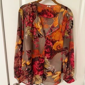 Nordstrom Vibrant Floral Blouse - Red, Orange, Yellow